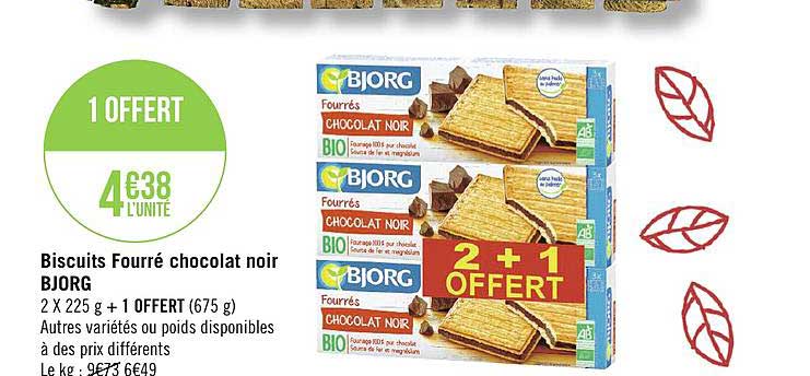 Offre Biscuits Fourre Chocolat Noir Bjorg Chez Geant Casino