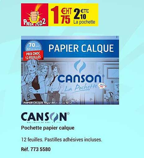 Pochette De Papier Calque Canson - Grammage 70 G/m² - Translucide, Satiné, Idéal Pour Décalquer, Pastilles Adhésives Incluses
