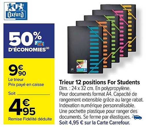 Trieur Students 12 pochettes 21x297cm OXFORD : le trieur à Prix Carrefour