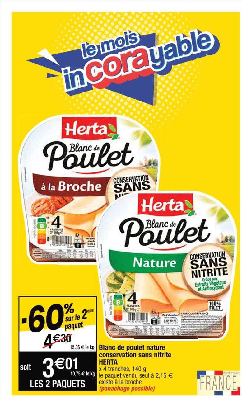 Offre Blanc De Poulet Nature Conservation Sans Nitrite Herta Chez Cora