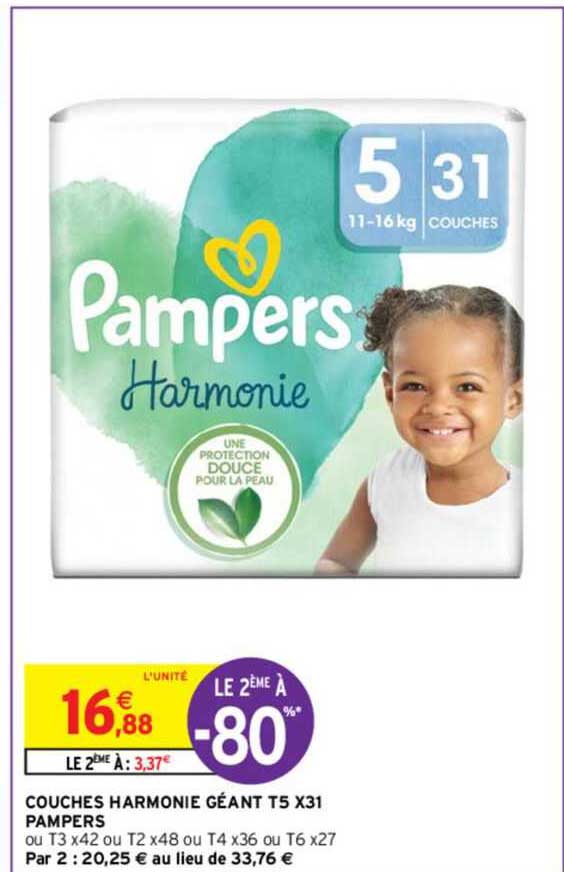 Promo Couches Harmonie Géant T5 X31 Pampers chez Intermarché Contact