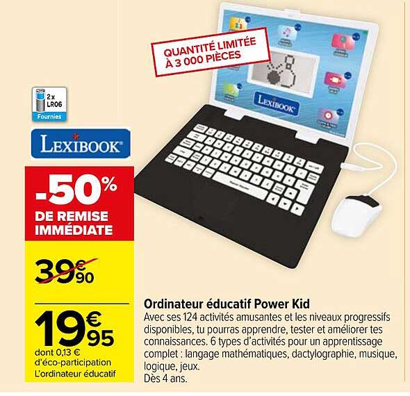Promo Ordinateur éducatif Power Kid Lexibook chez Carrefour Market