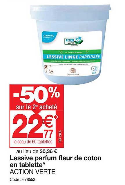 Promo Lessive Parfum Fleur De Coton En Tablette Action Verte chez ...