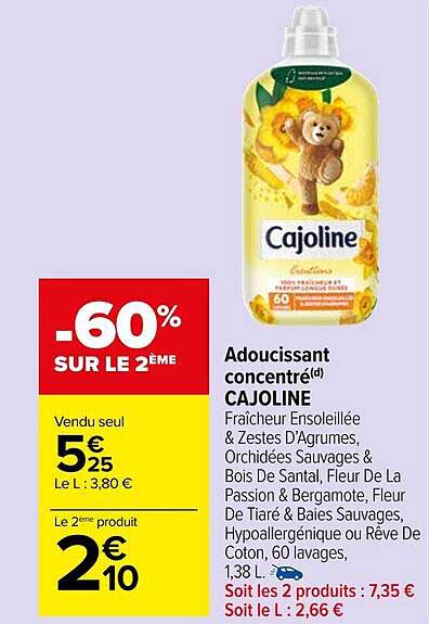 Cajoline Adoucissant Soin Complet Fraîcheur Pétillante 45 Lavages - 1125 ml