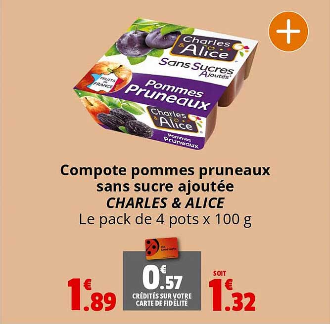 Compote Pomme Passion Sans Sucres Ajoutés CHARLES & ALICE : les 4 pots de  97g à Prix Carrefour