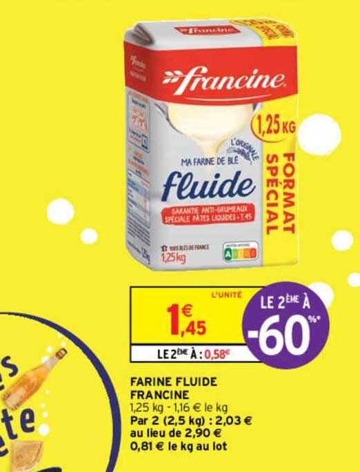 Farine de blé fluide T45 / Garantie anti-grumeaux, Francine (1 kg