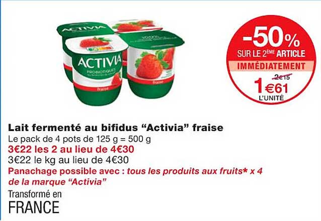 Activia Fruits Fraise  Spécialité laitière probiotiques & bifidus