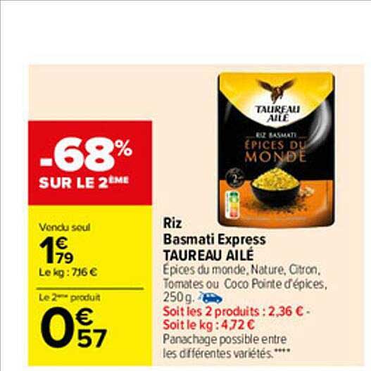 Offre Riz Basmati Express Taureau Ailé chez Carrefour Market
