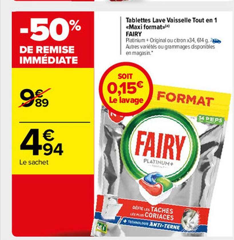 Promo Tablettes Lave-vaisselle FAIRY chez Carrefour
