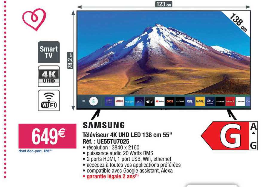 Promo Téléviseur 4k Uhd Led 138 Cm 55 Samsung Chez Migros France Icataloguefr 9090