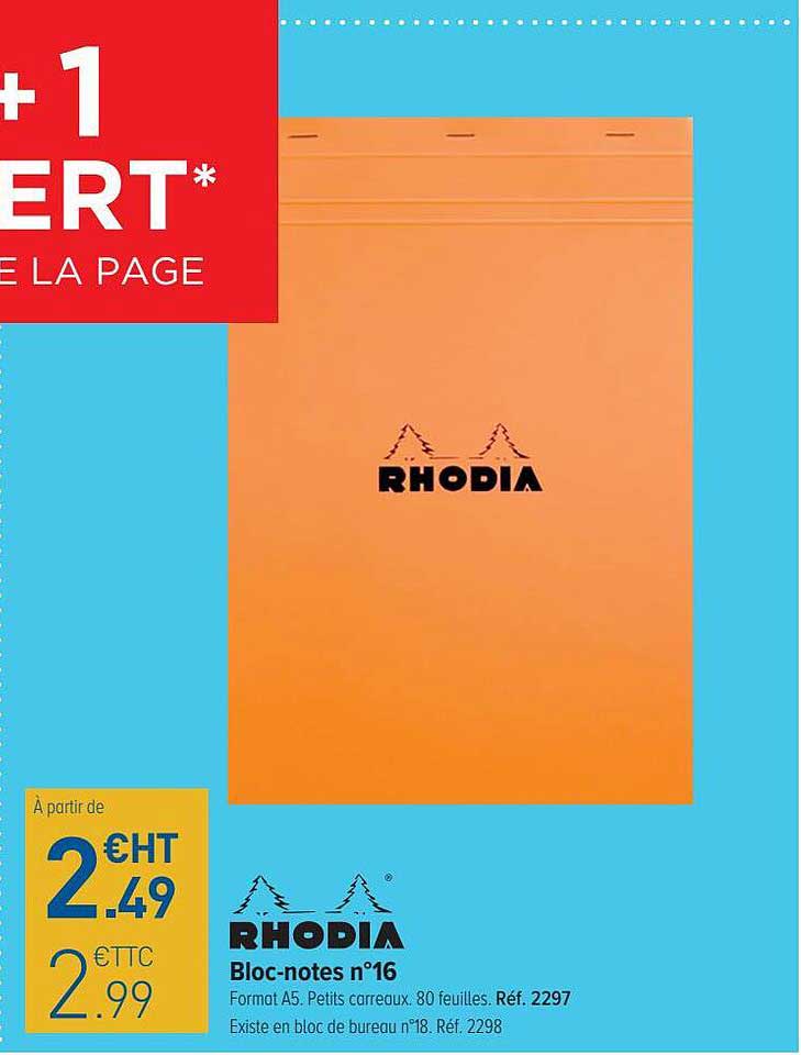 RHODIA - bloc notes - A5 - 80 feuilles Pas Cher | Bureau Vallée
