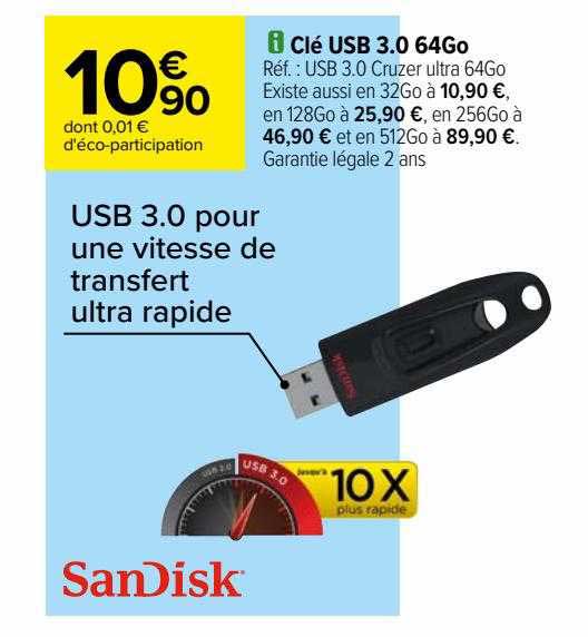 Clé USB 3.0 Ultra 16 Go SANDISK à Prix Carrefour
