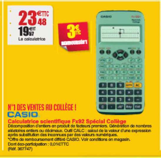 Offre Calculatrice Scientifique Fx92 Spécial Collège Casio chez Office Depot