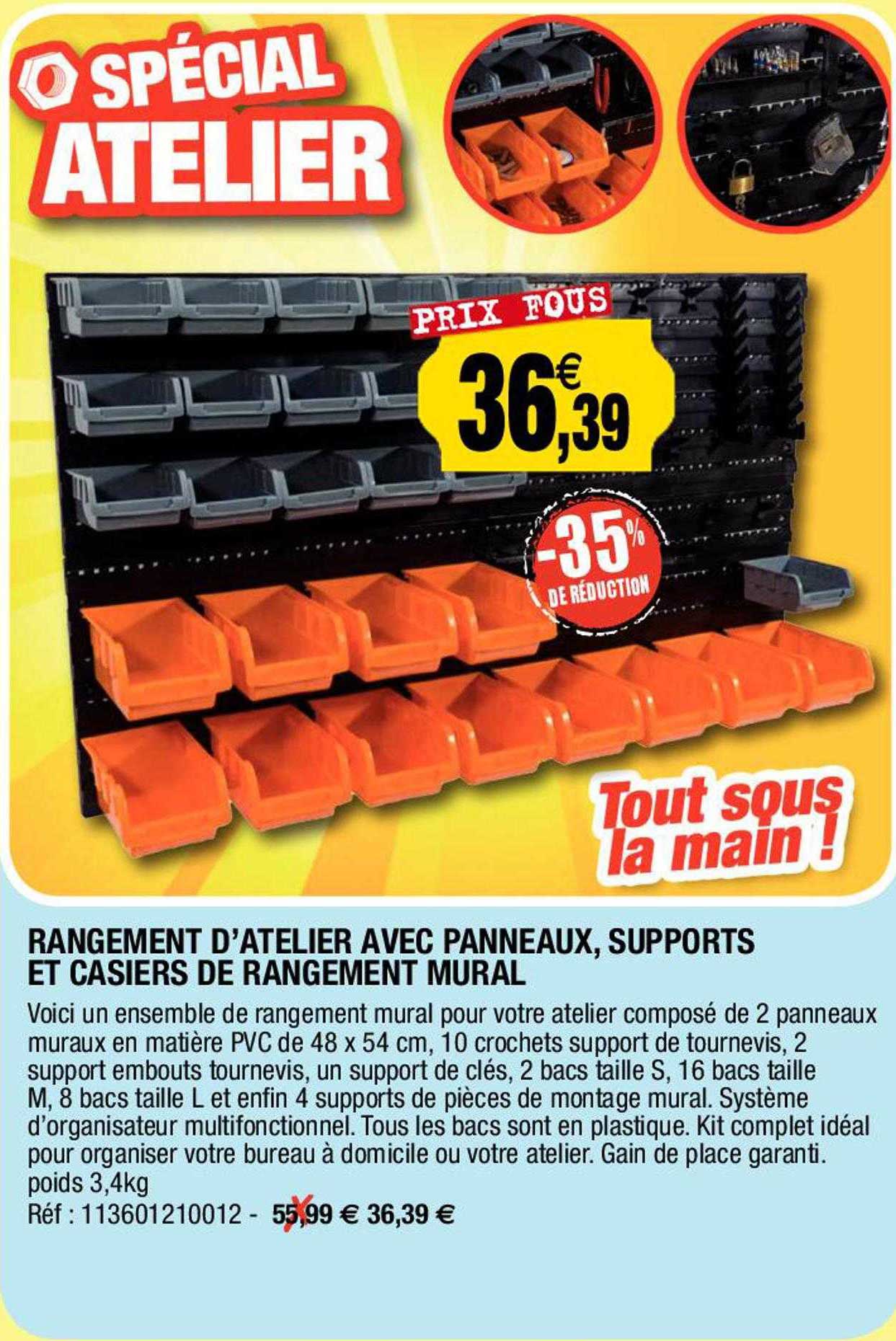 Promo Rangement D'atelier Avec Panneaux, Supports Et Casiers De Rangement  Mural chez Outiror 