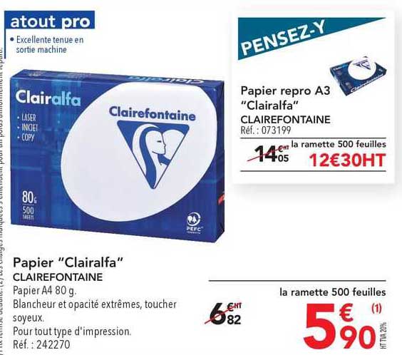 Ramette de 250 Feuilles de Papier 210g A4 210x297 mm Certifié PEFC Blanc CLAIRALFA - Papiers imprimante - Imprimer Ramette de 250 Feuilles de Papier 210g A4 210x297 mm Certifié PEFC Blanc CLAIRALFA - Papiers imprimante - Imprimer