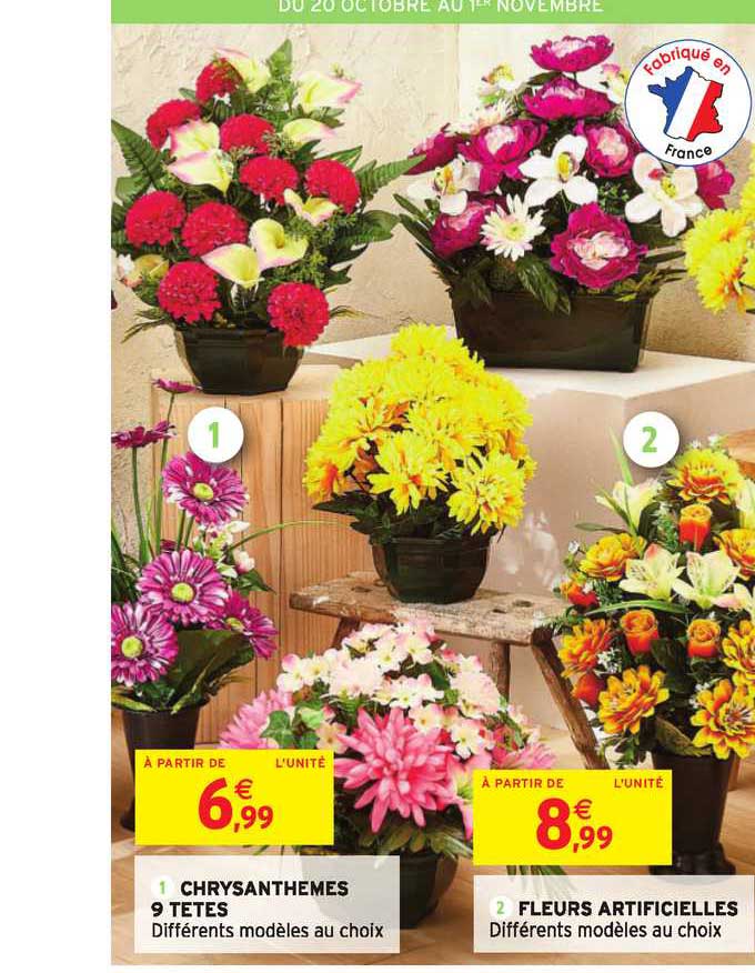 Offre Chrysanthèmes 9 Têtes Fleurs Artificielles chez Intermarche