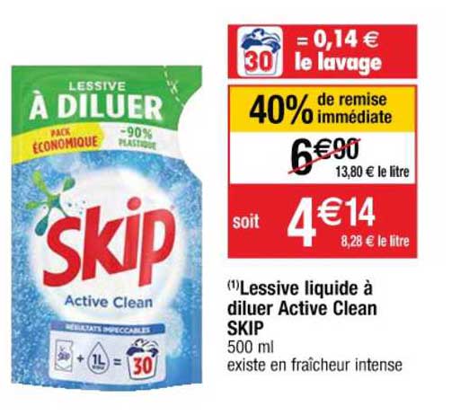 Lessive Liquide À Diluer Active Clean SKIP