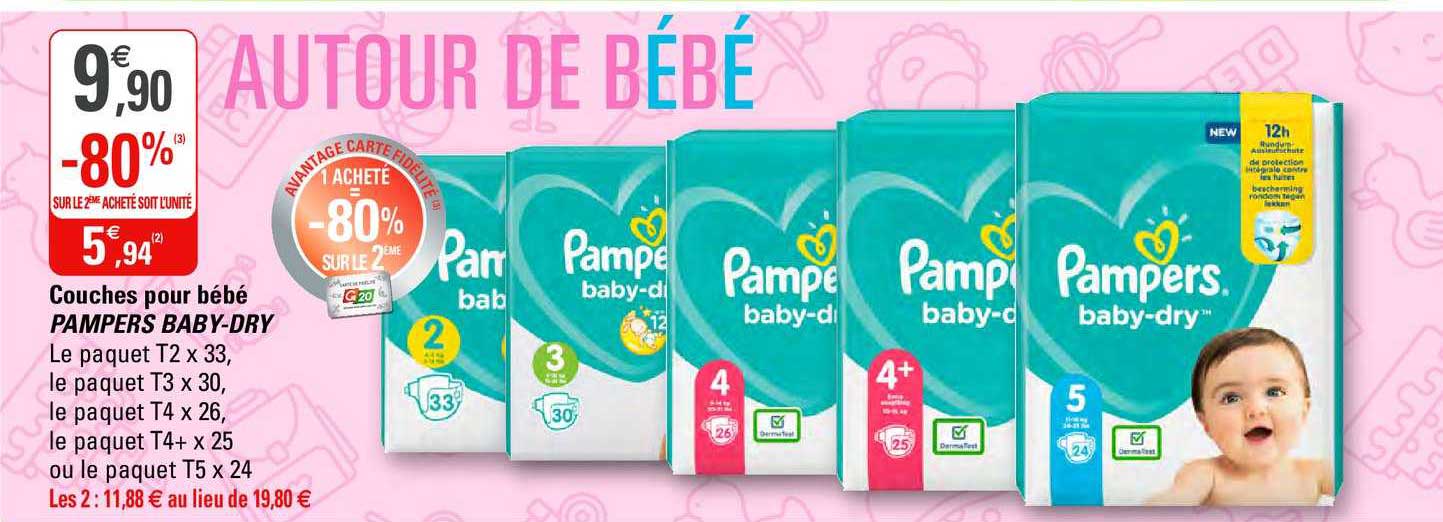 Offre Couches Pour Bebe Pampers Baby Dry 80 Sur Le 2eme Achete Chez G