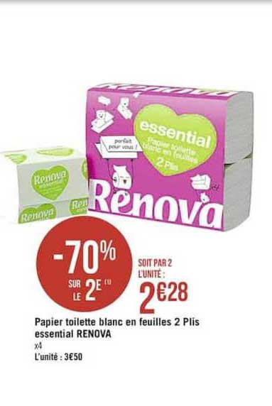 Casino Supermarchés Papier Toilette Blanc En Feuilles 2 Plis Essential Renova -70% Sur Le 2e