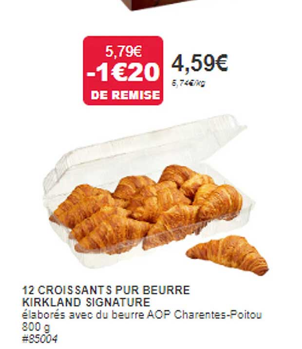 Offre 12 Croissants Pur Beurre Kirkland Signature chez Costco