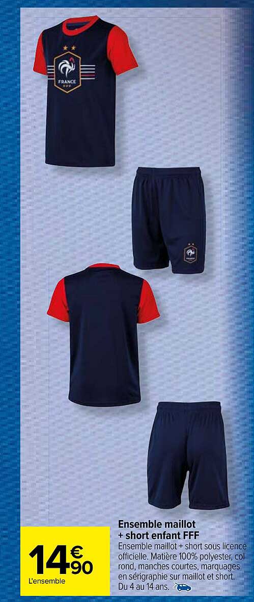 Maillot + Short Equipe De France Football Enfant - Collection Officielle FFF - Taille 4 Ans - Polyester