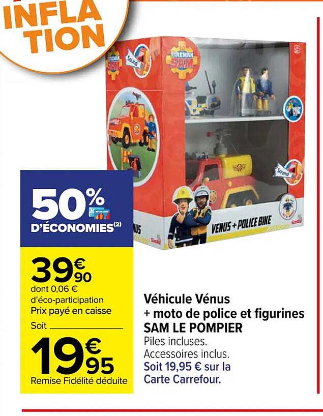 Figurine Vénus + moto de police SAM LE POMPIER : le jouet à Prix Carrefour