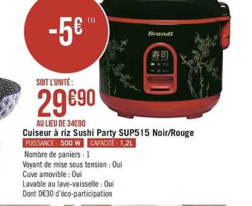 Promo Cuiseur à Riz Sushi Party Sup515 Noir Rouge Brandt chez Géant Casino  