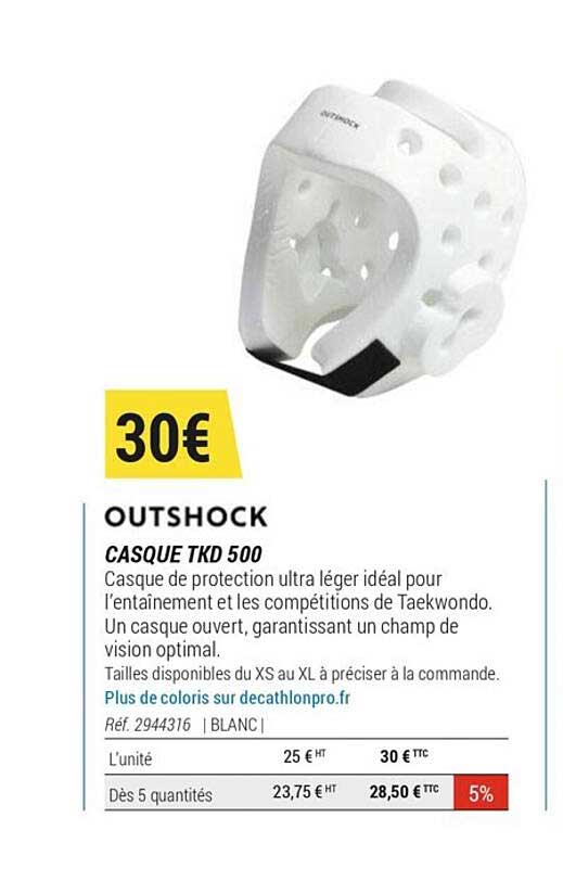 Offre Casque Tkd 500 Outshock Chez Decathlon