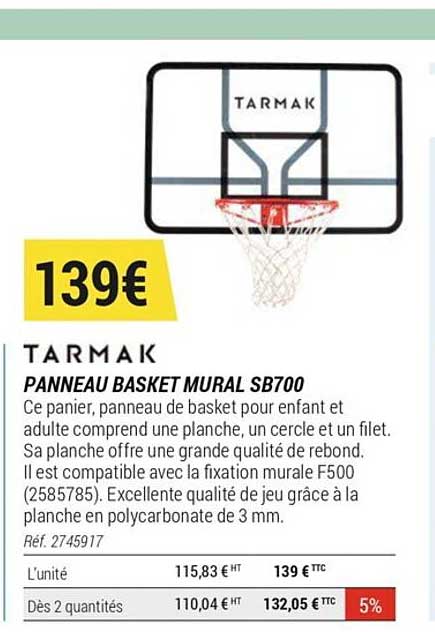 Panier de basket SB700 à fixer au mur pour enfant et adulte. Planche d