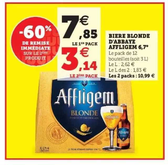 Promo Bière Blonde D'abbaye Affligem 6,7° chez Hyper U 