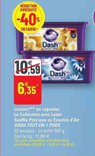 Dash collection Lenor tout-en-1 Pods - LESSIVE CAPSULES - SOUFFLE PRÉCIEUX  - 23 lavages (23x23,9g) 547,4g
