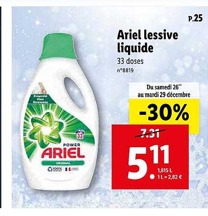 Promo Ariel lessive liquide ultra détachant chez Lidl