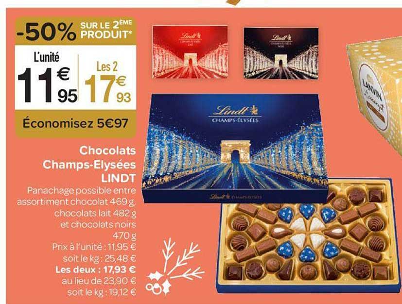 Promo Chocolats Champs Elysées Lindt -50% Sur Le 2ème Produit chez Carrefour  Contact 