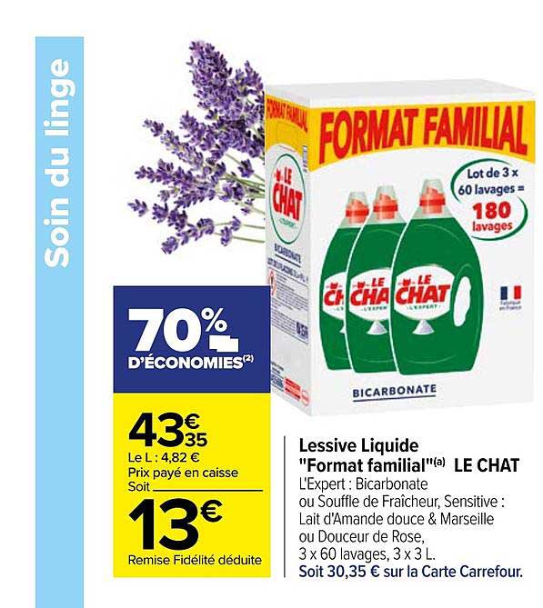 Offre Lessive Liquide Format Familial Le Chat Chez Carrefour