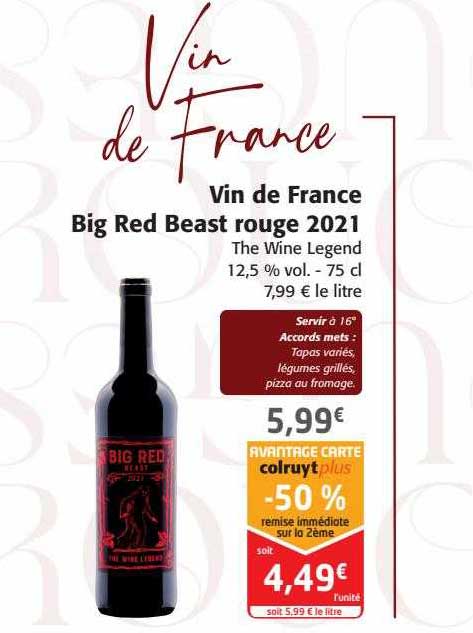 Promo Vin De France Big Beast Rouge 2021 The Wine Legend 12,5% Vol. chez Colruyt