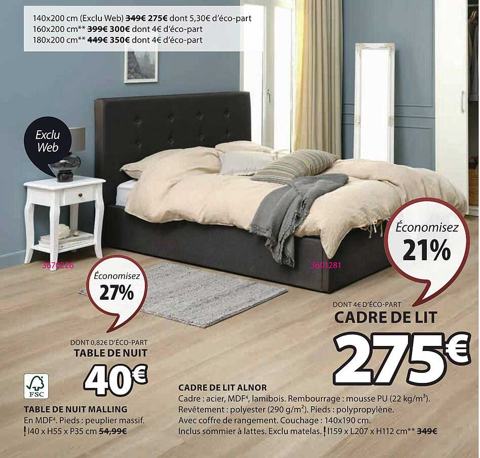Promo Table De Nuit Malling Cadre De Lit Alnor chez JYSK iCatalogue.fr