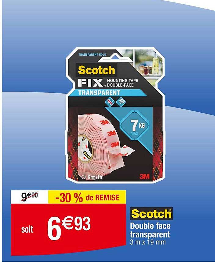 Scotch Double Face Extra Fort 25mm X 10m - 3 Rouleaux Adhésif Maille Transparent Pour Fixation Sans Coudre