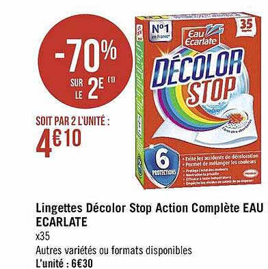 Offre Lingettes Decolor Stop Action Complete Eau Ecarlate Chez Geant Casino