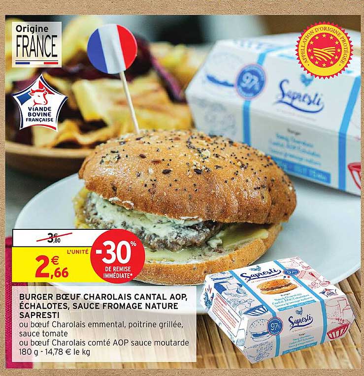 Promo Burger Boeuf Charolais Cantal Aop, échalotes, Sauce Fromage