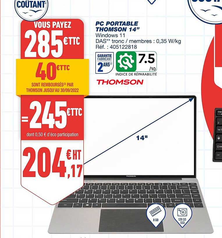 Thomson Neo14A-4Wh64 - Ordinateur Portable 14,1 Blanc - Windows 10 Ho... pas cher