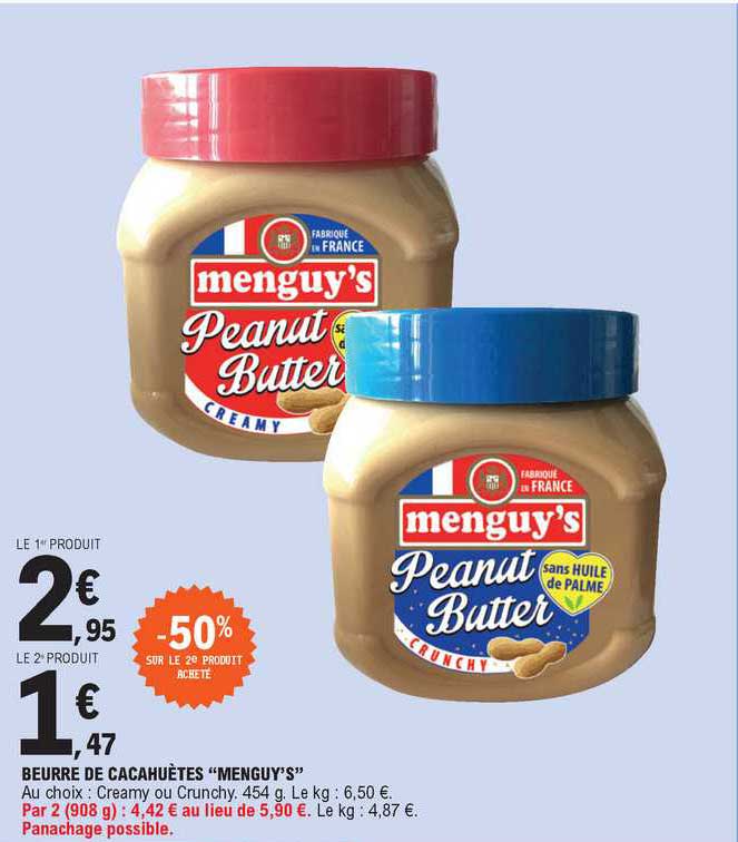 Beurre de cacahuète Peanut Butter crunchy Menguy's 454g