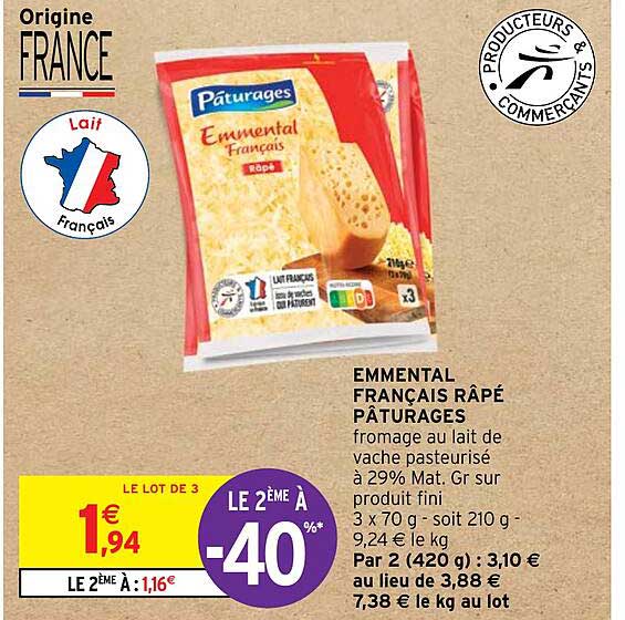 Promo Emmental Français Râpé Pâturages Chez Intermarché Hyper Icataloguefr 