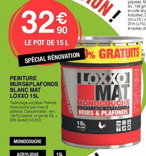 LOXXO Peinture Mat Monocouche 15L Blanc Peinture Acrylique Monocouc