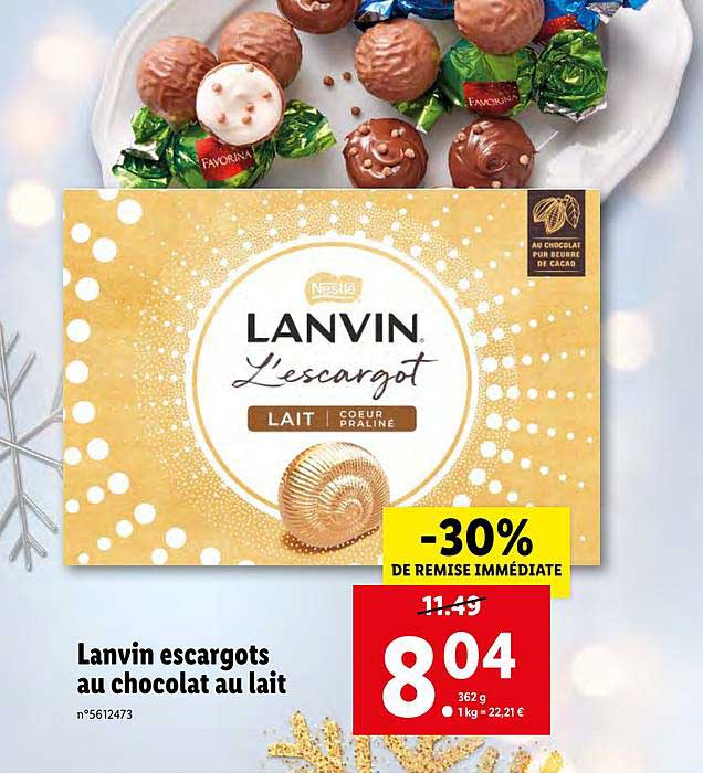 Promo Chocolats au lait L'escargot Lanvin chez Monoprix