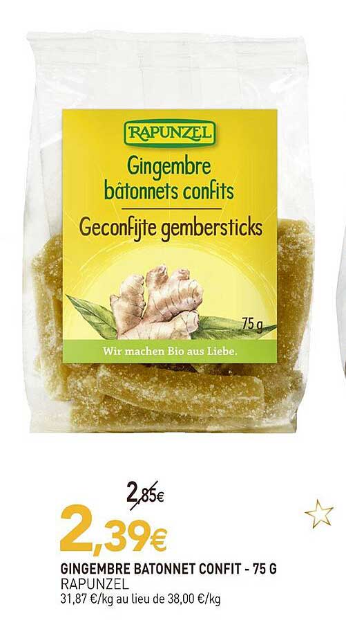 Promo Gingembre Bâtonnet Confit Rapunzel - 75 G chez NaturéO ...