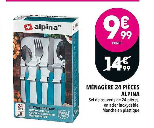 Alpina 16 pièces Inox Set de couverts cuillères couteaux fourchettes cuillères à café NEUF