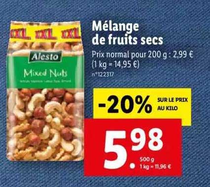 Mélange fruits secs, sachet 500g - Super U, Hyper U, U Express 