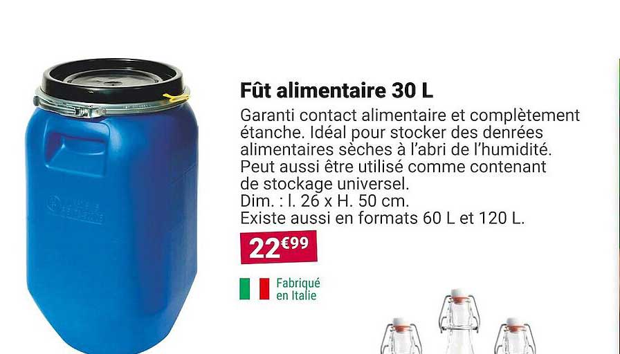 Jerricane Qualité Alimentaire 30 Litres - Récipient Plastique Blanc Avec Bec Verseur