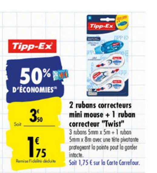 Ruban Correcteur 8 m TIPP-EX : les 2 rubans correcteurs à Prix Carrefour