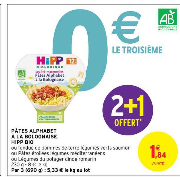 Offre Pates Alphabet A La Bolognaise Hipp Bio Chez Intermarche Hyper